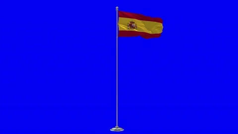 Spain 3D Illustration Of The Waving flag On a Pole With Chroma key Video stock 160867142