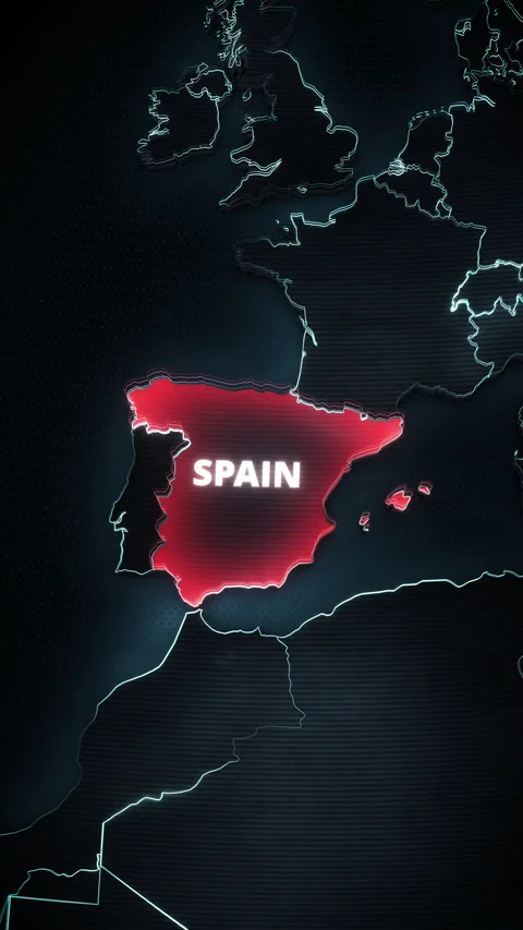 Spain 3D Map Red Alert Highlight Vertical Mobile News Graphic Stock Footage 337967996