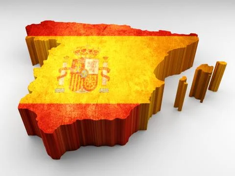 Spain 3d textured map with a Spanish flag Stock Illustration