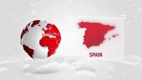 Spain 4K Tech Map Beside Globe On White Background Stock Footage 338240908