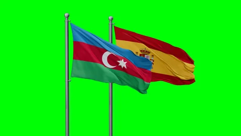 Spain and Azerbaijan two flags Stock Footage 292772616