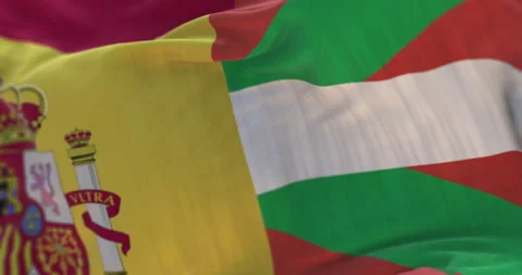 Spain and Basque Country flag waving. Loop Stock Footage 257474789