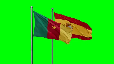 Spain and Cameroon two flags Stock Footage 292796697