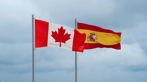 Spain and Canada flag Stock Footage 252027295