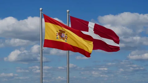 Spain and Denmark flags Stock Footage 279819916