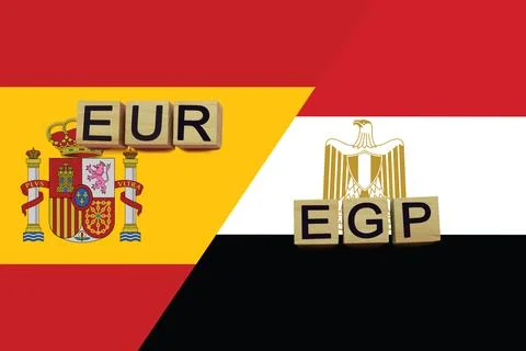 Spain and Egypt currencies codes on national flags background イラスト素材