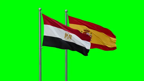 Spain and Egypt two flags Stock Footage 290088488