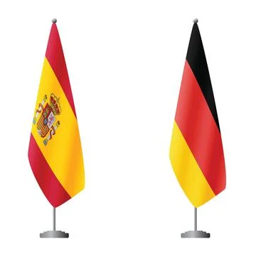 Spain and Germany flags on flagpoles for official ceremonies and meetings Illustrazione stock