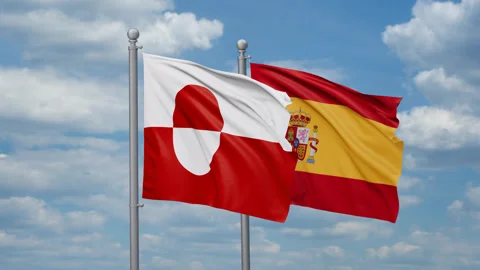 Spain and Greenland two flags Stock Footage 272578028