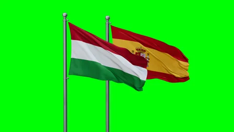 Spain and Hungary two flags Stock Footage 291183521