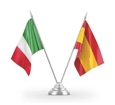 Spain and Italy table flags isolated on white 3D rendering Stock Illustration