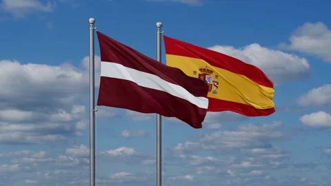 Spain and Latvia two flags Stock Footage 285267896