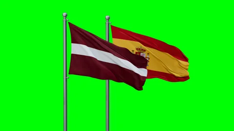 Spain and Latvia two flags Stock Footage 293209590