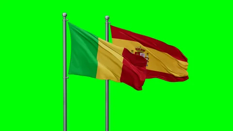 Spain and Mali two flags Stock Footage 294260353