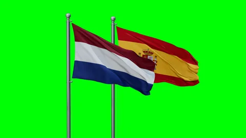 Spain and Netherlands two flags Stock Footage 289653467