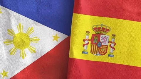 Spain and Philippines two flags textile cloth 3D rendering Stock Illustration