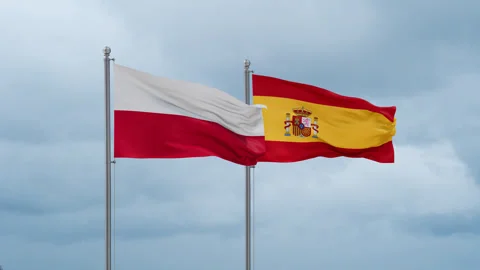 Spain and Poland flag Stock Footage 252429104