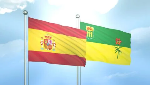 Spain and Saskatchewan Flag Together A Concept of Relations Stock Illustration