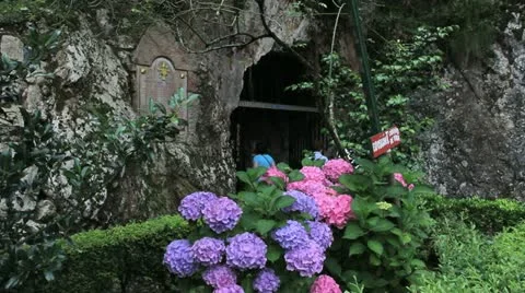 Spain Asturias Covadonga church cave entry 1 Stock Footage