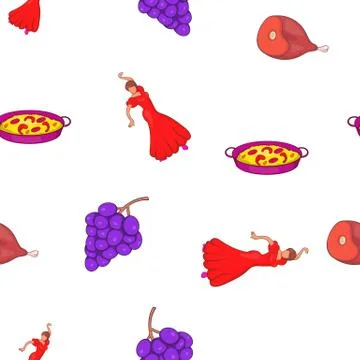 Spain attractions pattern, cartoon style Stock Illustration