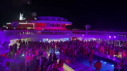 Spain Barcelona 10.27.2024 dancing by the pool party on a cruise ship people Stock Footage 292969658