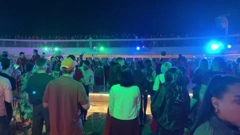 Spain Barcelona 10.27.2024 dancing by the pool party on a cruise ship people Stock Footage 292969703