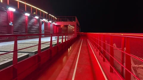 Spain Barcelona 11.11.2024 Upper deck for running red cruise ship Virgin Voyages Stock Footage 294263338