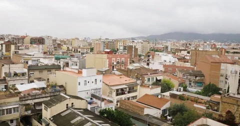 Spain Barcelona City Rooftops Cloudy Stock Footage 82922951