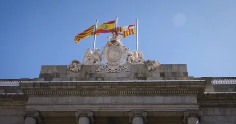 Spain Barcelona Flags Waving in Wind Stock-Footage 82923692