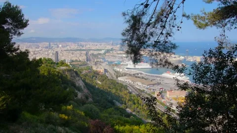 SPAIN BARCELONA high angle city panoramic view  from Montjuic mountain 動画素材 110973394