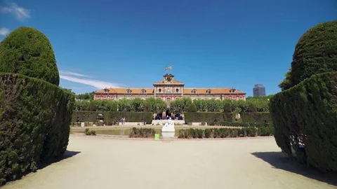 SPAIN BARCELONA JULY 2017: Barcelona parliament building, Citadel Park Stock Footage