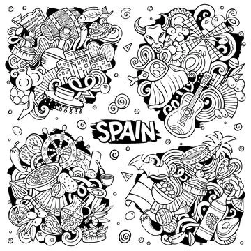 Spain cartoon vector doodle designs set. Illustrazione stock