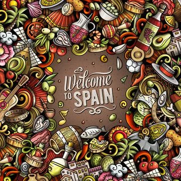 Spain cartoon vector doodles frame Illustrazione stock