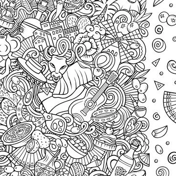 Spain cartoon vector doodles frame Stockillustratie