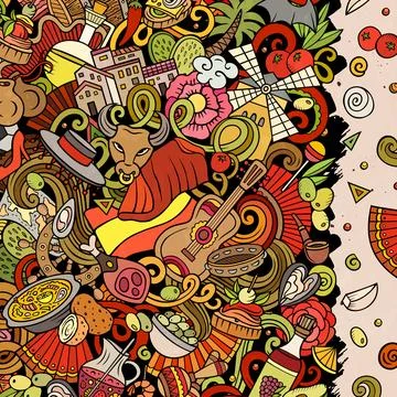 Spain cartoon vector doodles frame Illustrazione stock