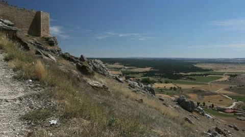 Spain Castile Gormaz castle and valley Stock Footage