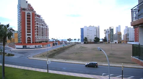 Spain. City Cullera. Panoramic views of the street, the building of hotels, sway Stock Footage 47883500