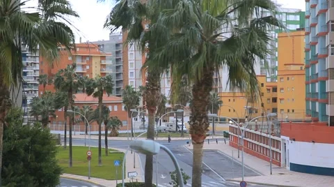 Spain. City Cullera. Panoramic views of the street, the building of hotels, sway Stock Footage 47902948