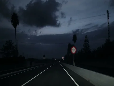 Spain, city of Vinaros . Driving through the night city Stock Footage 73249555