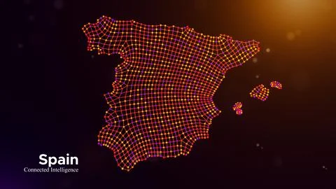 Spain Connected Intelligence Technology Map Visualization Concept Stock Illustration