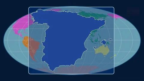 Spain - continents. Mollweide, centered Illustrazione stock
