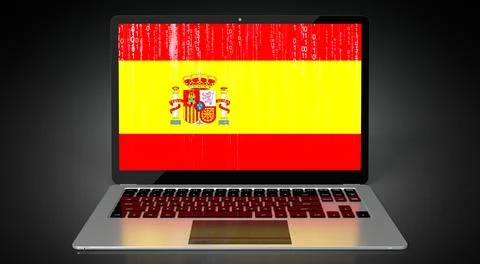 Spain - country flag and binary code on laptop screen Stock Illustration