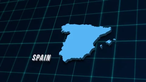 Spain country map 3d digital animation on coordinates grid. 4K video intro Stock-Footage 280324808