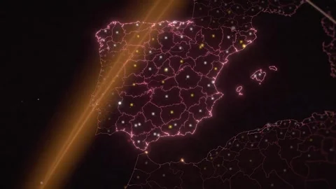 Spain Country Map Data Network Seen From Earth Orbit At Night 스톡 동영상 343399966