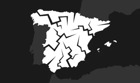 Spain with cracks - deterioration, decline, failure and decay of the Spanish Stock Illustration