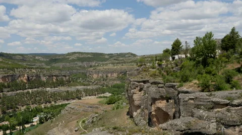 Spain Cuenca cliffs and river near city Stock Footage 62730031
