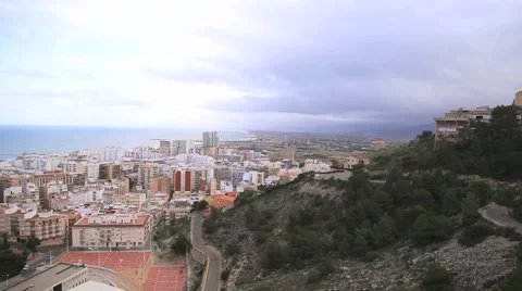 Spain. Cullera town, the view from the mountain on the road serpentine, distant Stock Footage 47874572