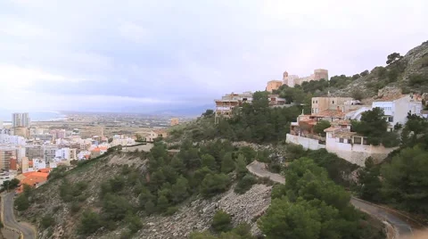 Spain. Cullera town, the view from the mountain on the road serpentine, distant Stock Footage 48267420
