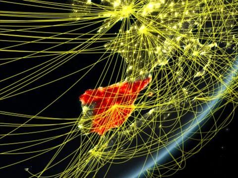 Spain on dark Earth with network Stock Illustration