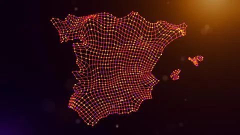 Spain Digital Network Map With Dynamic Data Mesh Stock Illustration